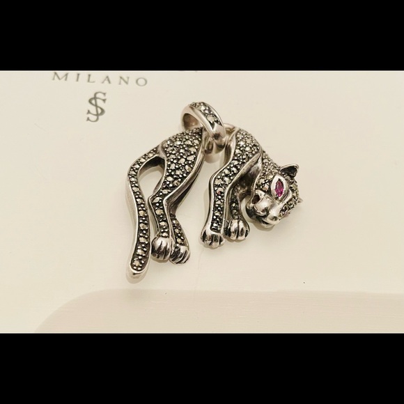Panther/ Jaguar Pendant. Sterling Silver, Marcasite and Ruby - Picture 3 of 7